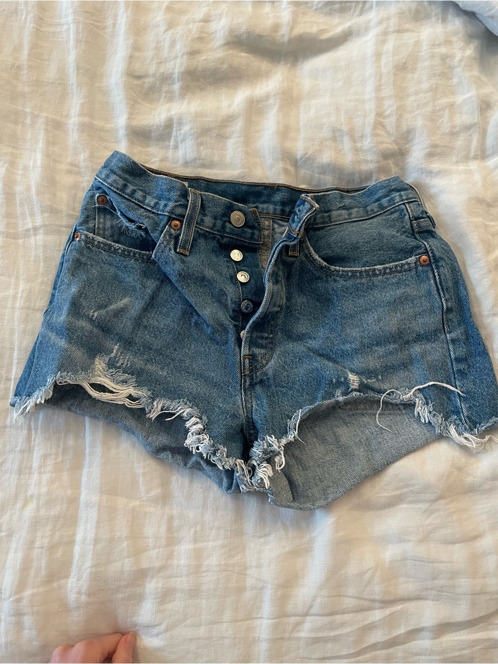 Levi’s Blue Distressed Denim Short Shorts